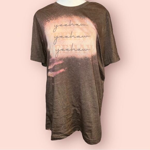 Handmade Tee (S M L) 'Yeehaw' Bleach Splattered Pattern T-Shirt - Picture 3 of 10